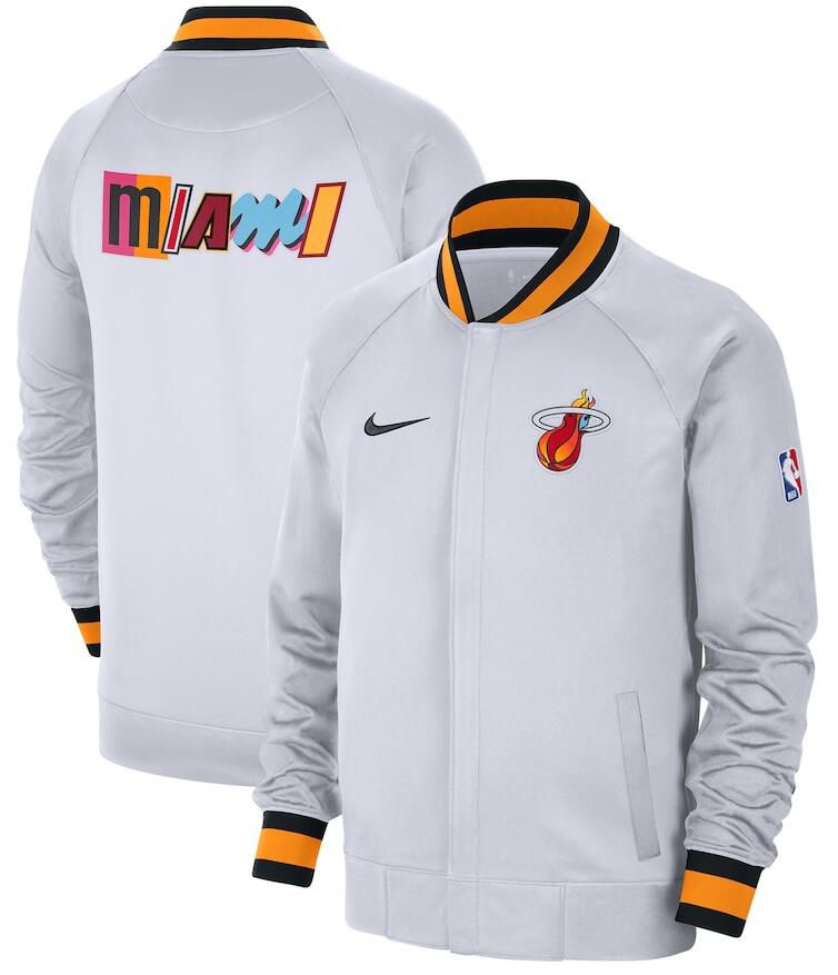 Men Miami Heat White Nike City Edition Full Zip Jacket 2023 NBA Jersey->new york knicks->NBA Jersey
